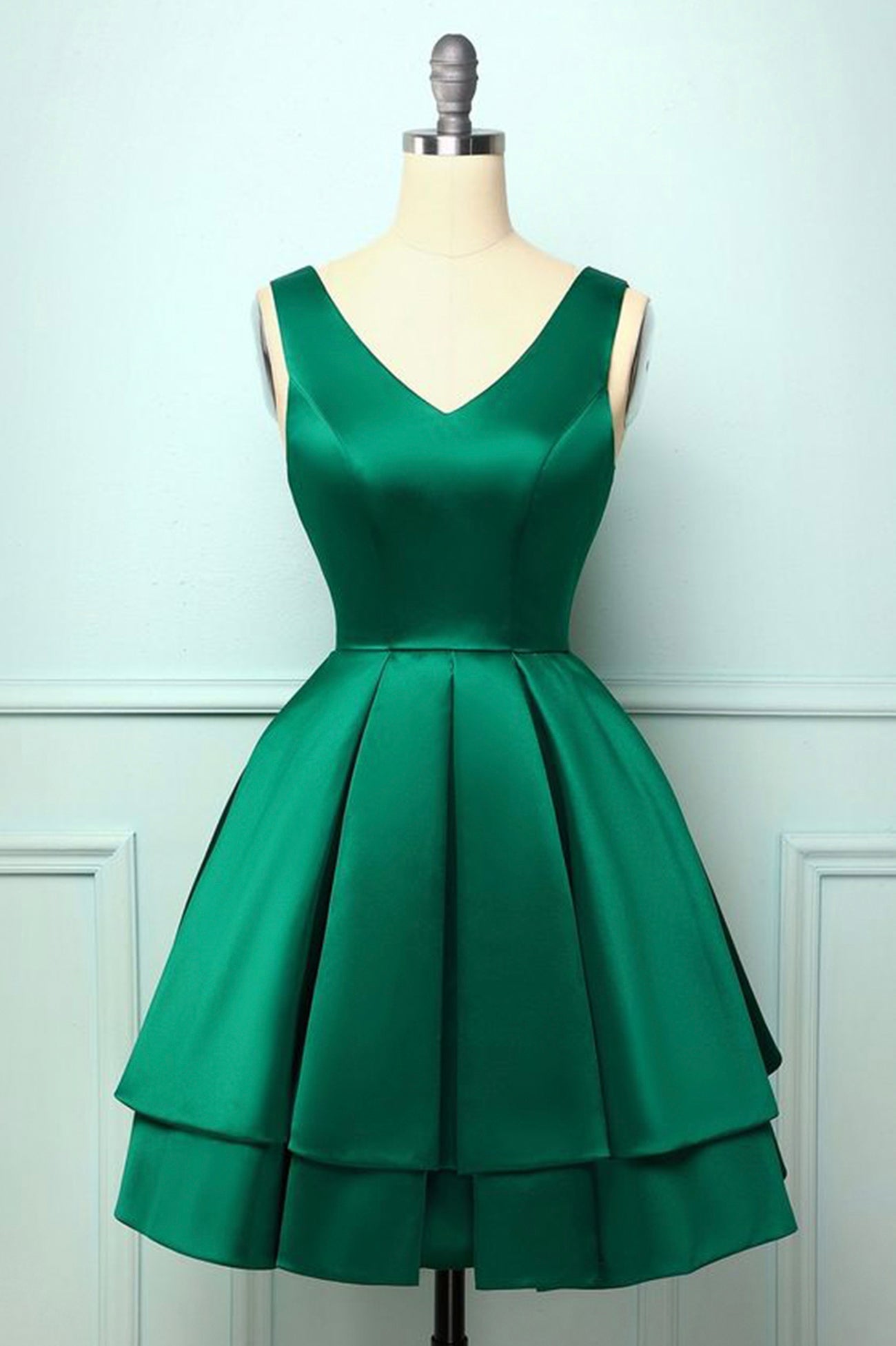 Graduation Outfit, Green Satin Short Prom Dresses, A-Line Homecoming Dresses