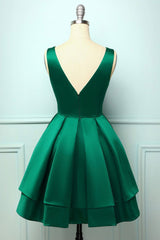 Glam Dress, Green Satin Short Prom Dresses, A-Line Homecoming Dresses