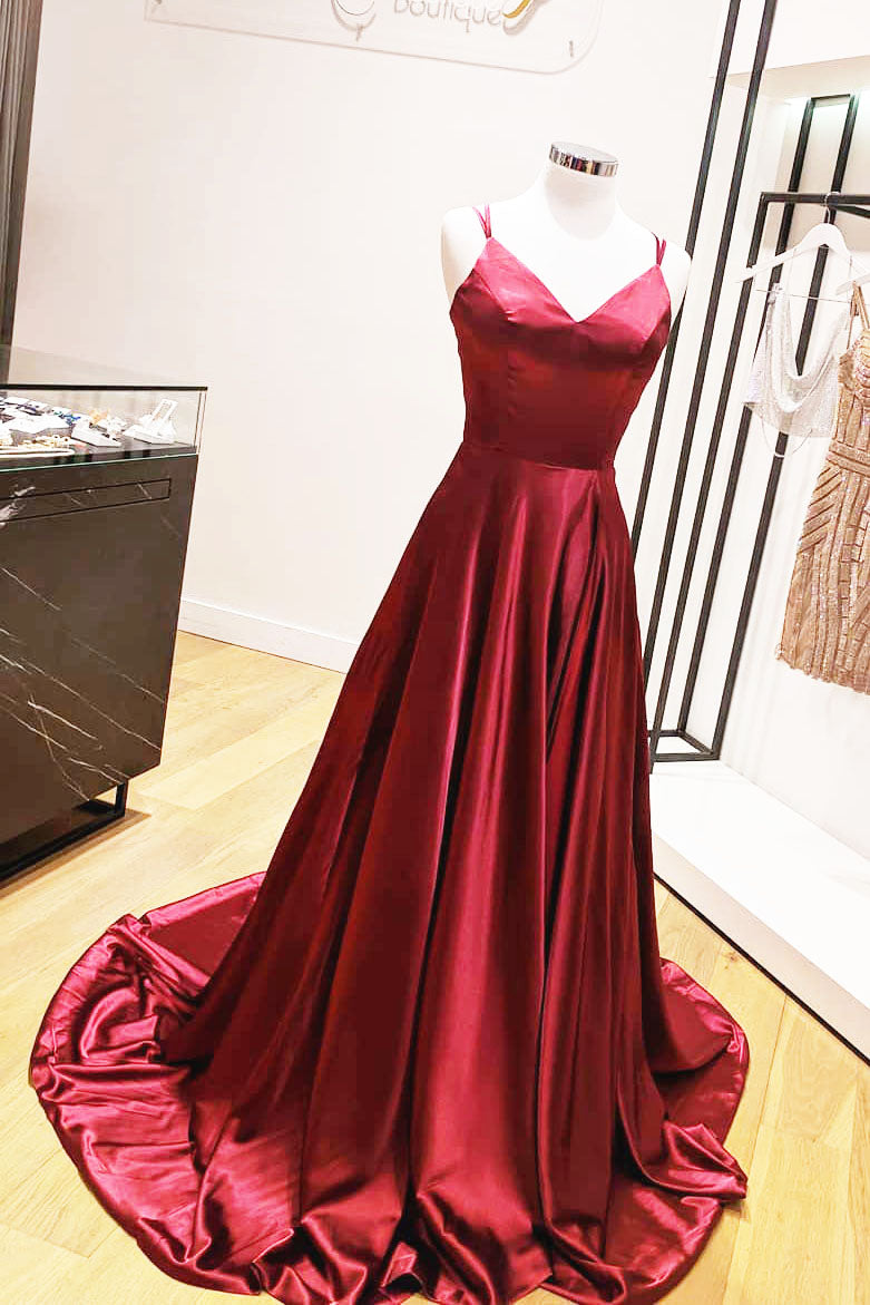 Formal Dress For Party Wear, A-Line Spaghetti Straps Red Long Prom Dress