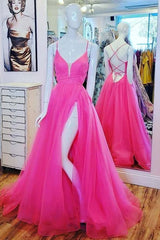 Formal Dresses Over 65, A-line Hot Pink Long Formal Dress