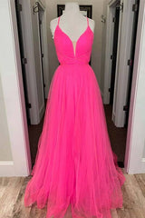 Formal Dresses For Large Ladies, A-line Hot Pink Long Formal Dress