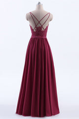 Evening Dress Formal, Wine Red Chiffon A-line Long Pleated Bridesmaid Dress