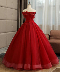 Prom Dresses Ball Gowns, Burgundy Tulle Lace Long Prom Gown Burgundy Tulle Lace Formal Dress