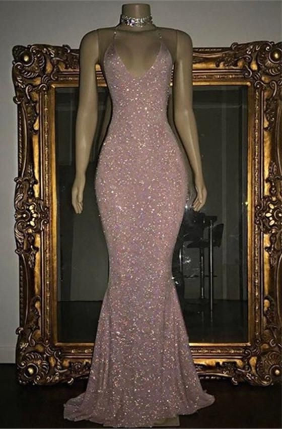 Bridesmaids Dress Trends, 2024 Pink Halter Sequins Prom Dresses