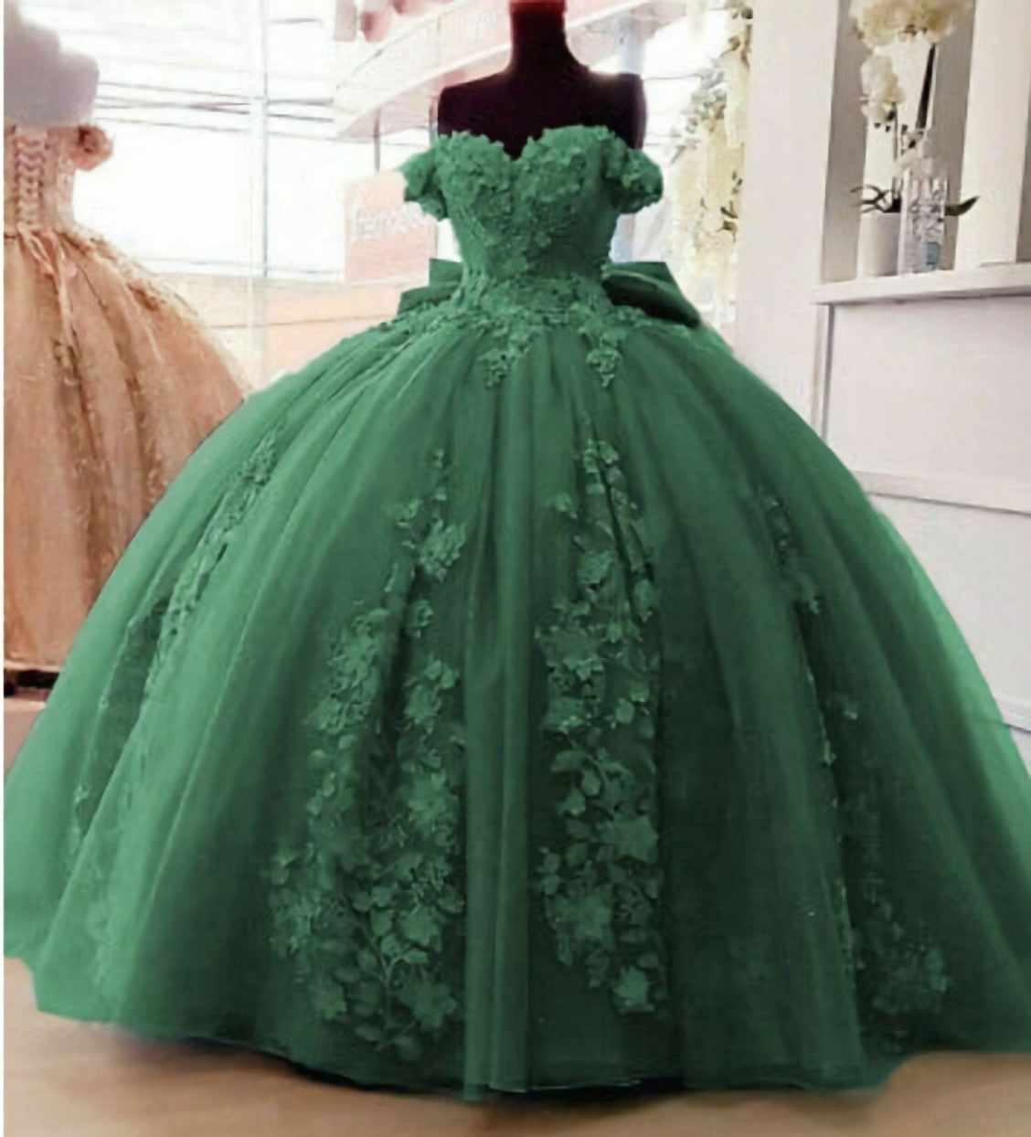 Off Shoulder Ball Gown Quinceanera Dresses 3D Floral Applique Sweet 16 ...