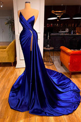 Bridesmaid Dress Color, Glamorous Royal Blue Sweetheart Prom Dress Mermaid Long Evening Gowns With Split