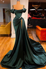 Bridesmaid Dress Long, Stunning Off-the-Shoulder Mermaid Prom Dress Ruffles With High Split