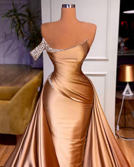 Bridesmaid Dresses Cheap, Chic One Shoulder Beaded Mermaid Prom Dress With Court Train