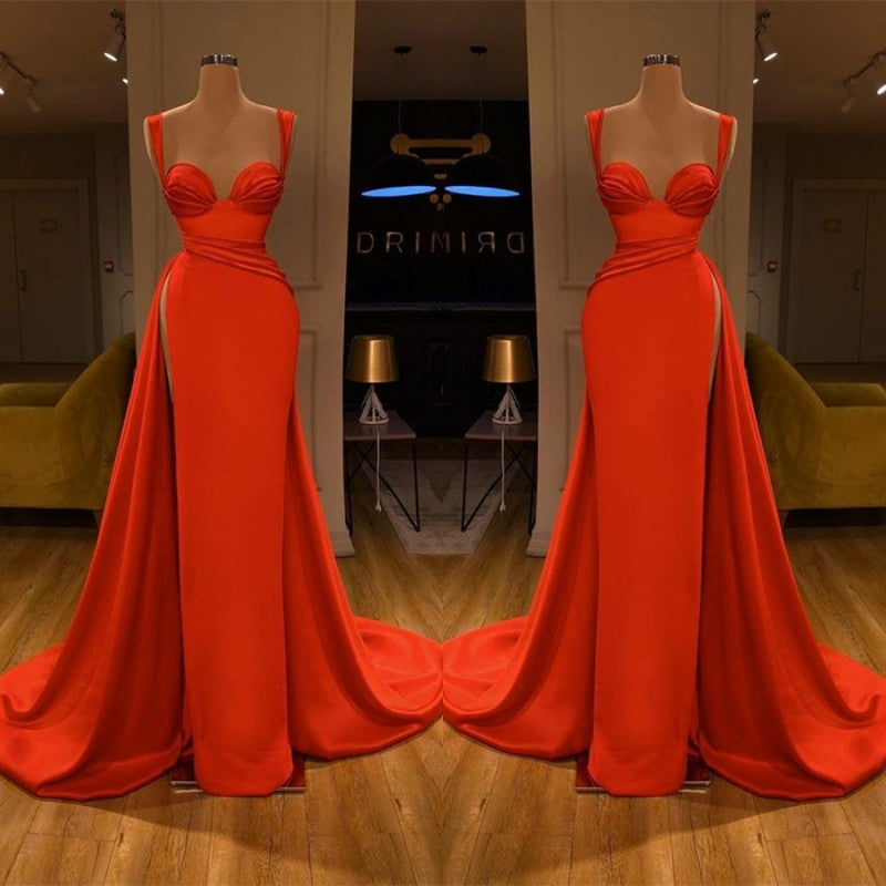 Bridesmaids Dresses Color Palettes, Beautiful Red Starps Sweetheart Long Prom Dress With Split