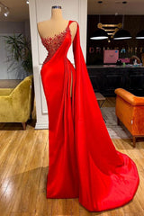 Bridesmaid Dresses Inspiration, Unique Red Stones Sleeveless High split mermaid Evening Dress