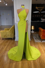 Bridesmaids Dresses Orange, Unique Ginger yellow Triangle Neck Sexy high side-cut Long Evening Dress