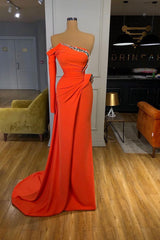 Bridesmaids Dresses By Color, Long sleeves Strapless Orange Sequined Long Prom Dress