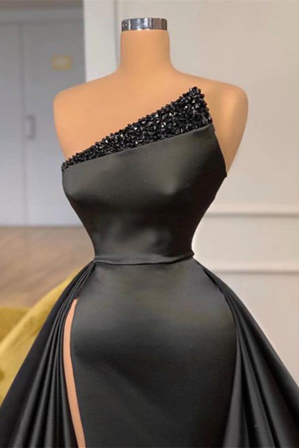 Bridesmaid Dresses Color Palette, Sexy Black Beadings Prom Dress Long With Split On Sale