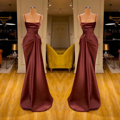 Bridesmaid Dresses Mismatch, Burgundy Spaghetti-Straps Mermaid Ruffles Prom Dress Long