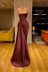 Bridesmaids Dresses Mismatched, Burgundy Spaghetti-Straps Mermaid Ruffles Prom Dress Long