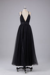 Evening Dress Styles, Elegant Tulle Spaghetti Straps Backless Floor Length Prom Dress