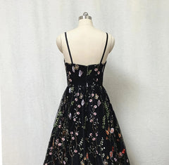 Wedding Dress Perfect For Summer, Black Floral Fairy Prom Dress Long Evening Gowns For Wedding