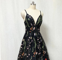 Wedding Dress Backs, Black Floral Fairy Prom Dress Long Evening Gowns For Wedding