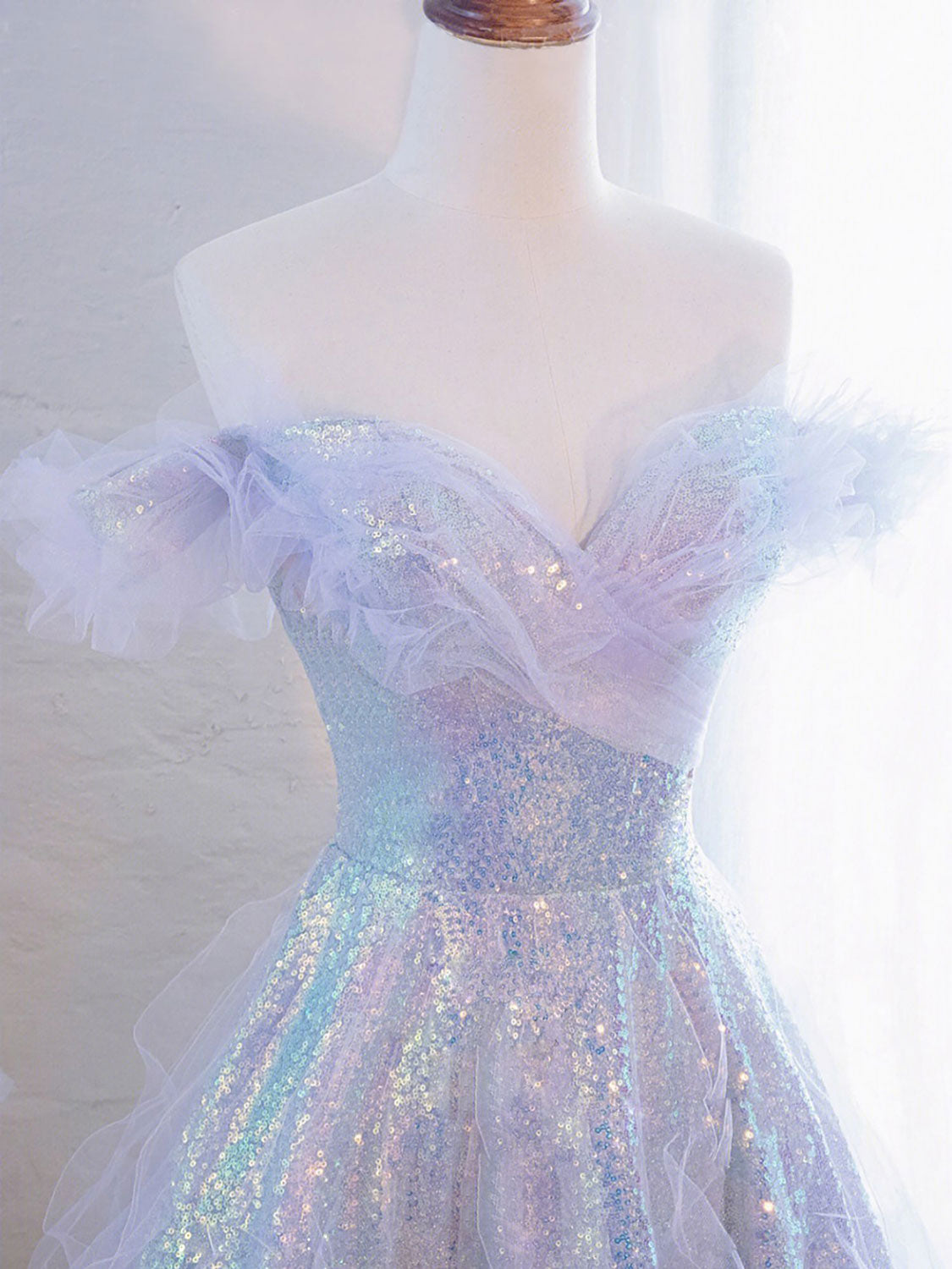 Prom Dresses Corset, Purple Off Shoulder Sequin Tulle Long Prom Dress, Purple Formal Evening Dresses