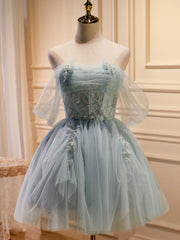 Party Dresses Modest, Green Tulle Beaded Short Prom Dress, Cute Off Shoulder Homecoming Dress