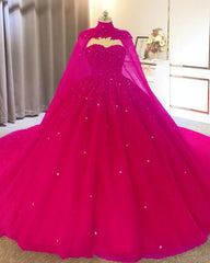 Debutant Dress, Tulle Ball Gown Quinceanera Dresses, With Cape