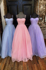 Formal Dress Shop, Shiny Tulle Open Back Pink Lilac Blue Long Prom Dress, Long Pink Lilac Blue Tulle Formal Graduation Evening Dress