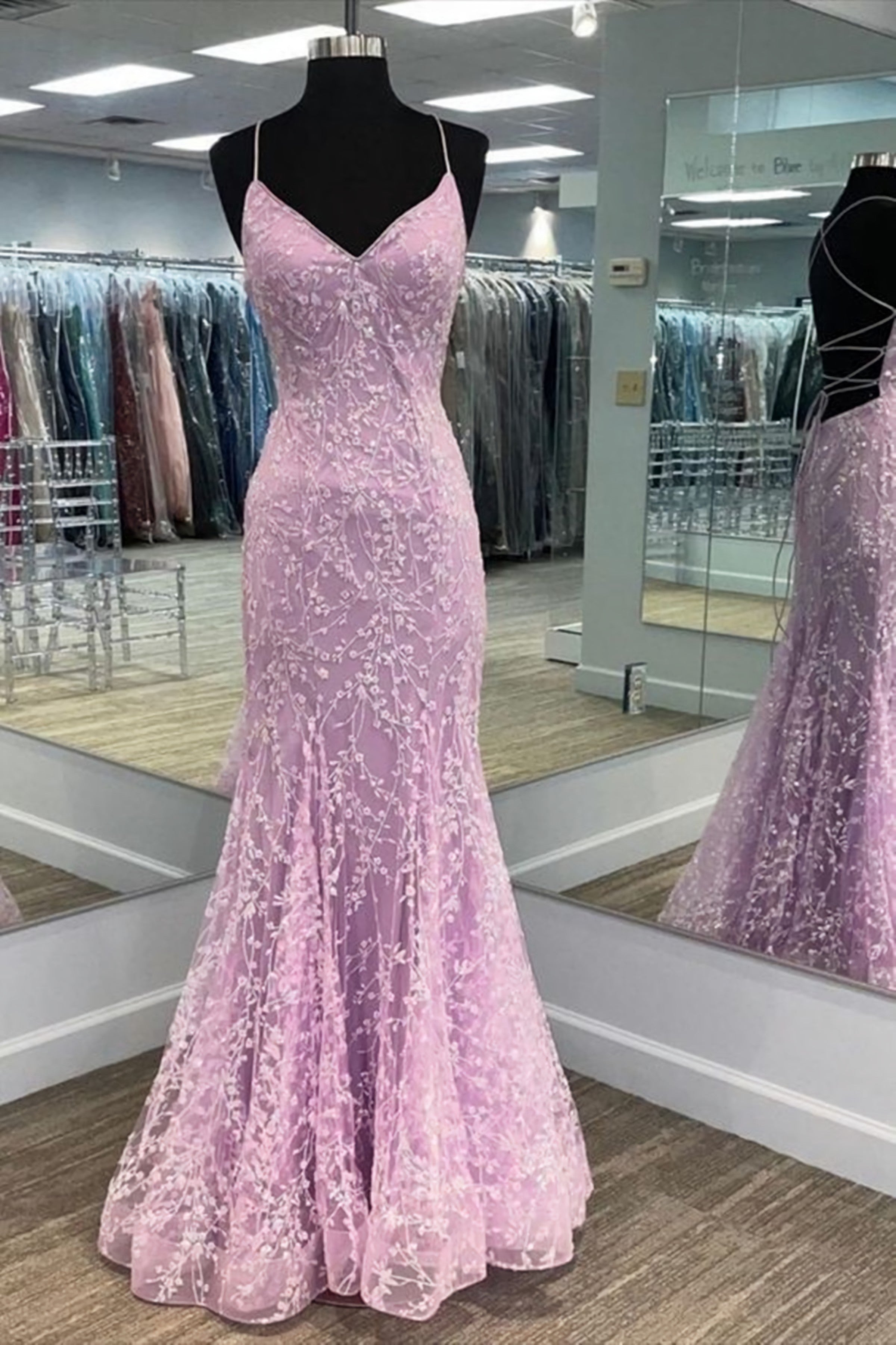 Formal Dresses Shops, V Neck Backless Mermaid Purple Lace Long Prom Dress, Mermaid Purple Formal Dress, Purple Lace Evening Dress