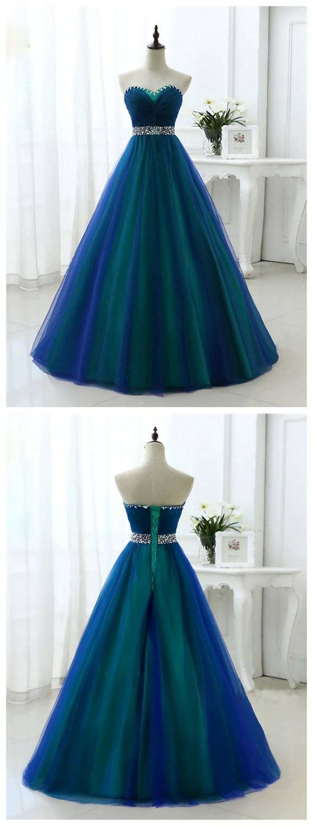 Prom Dresses Open Back, A Line Princess Sweetheart Neck Strapless Floor Length Prom Dresses