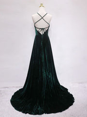 Bridesmaid Dress Color Palette, A-Line Backless Green Velvet Long Prom Dresses, Green Formal Evening Dresses