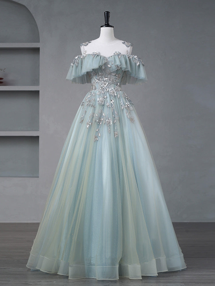 Prom Dresses Prom Dressprom Dress Prom Dresses, A-Line Blue Tulle sequin Lace Long Prom Dress, Blue Lace Sweet 16 Dress