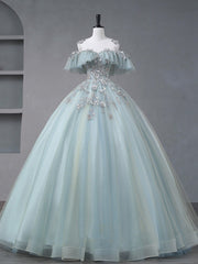 Prom Dresses Fitting, A-Line Blue Tulle sequin Lace Long Prom Dress, Blue Lace Sweet 16 Dress