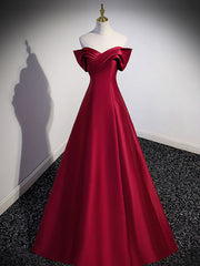 Bridesmaid Dresses Uk, A-Line Burgundy Off Shoulder Long Prom Dress, Burgundy Evening Dress