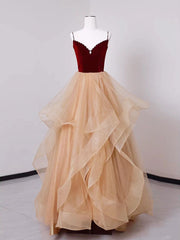 Bridesmaid Dresses Chicago, A-Line Champagne Tulle Long Prom Dresses, Velvet Graduation Dresses with Beading