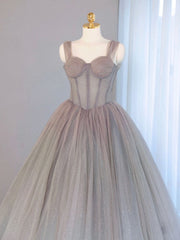 Bridesmaid Dresses Mismatched Spring Colors, A-Line Gray Sweetheart Neck Long Prom Dresses, Gray Formal Evening Dress