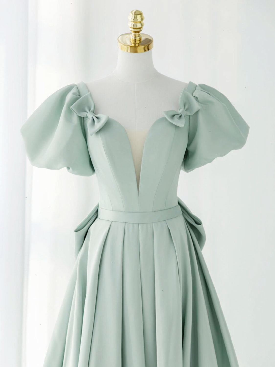 Bridesmaid Dress Color Scheme, A-Line Green Puffy Sleeve Short Prom Dress, Green Formal Dress