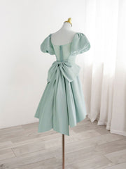 Bridesmaid Dresses Mismatched, A-Line Green Puffy Sleeve Short Prom Dress, Green Formal Dress