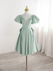 Bridesmaid Dress Colors Scheme, A-Line Green Puffy Sleeve Short Prom Dress, Green Formal Dress