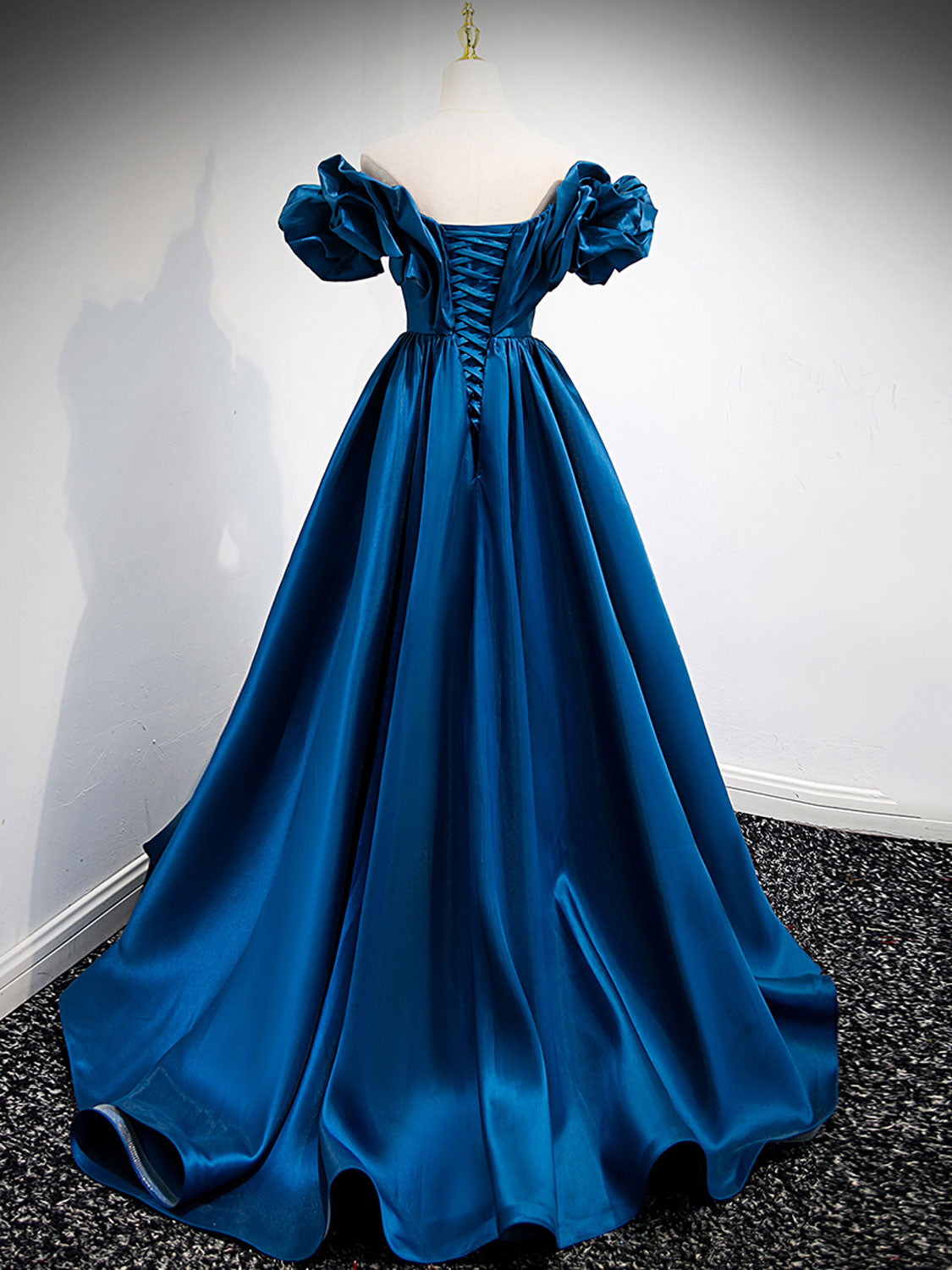 Bridesmaid Dresses Mismatched Winter, A-Line Off Shoulder Satin Blue Long Prom Dress, Blue Evening Dresses