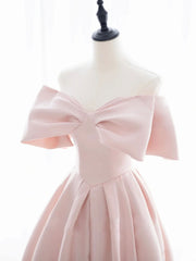 Prom Dresses Black Girls, A-Line Off Shoulder Satin Pink Short Prom Dress, Pink Homecoming Dress