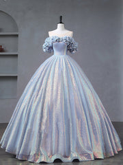 Prom Dresses Long Blue, A-Line Off Shoulder Tulle Sequin Blue Purple Long Prom Dress, Sequin Formal Dress