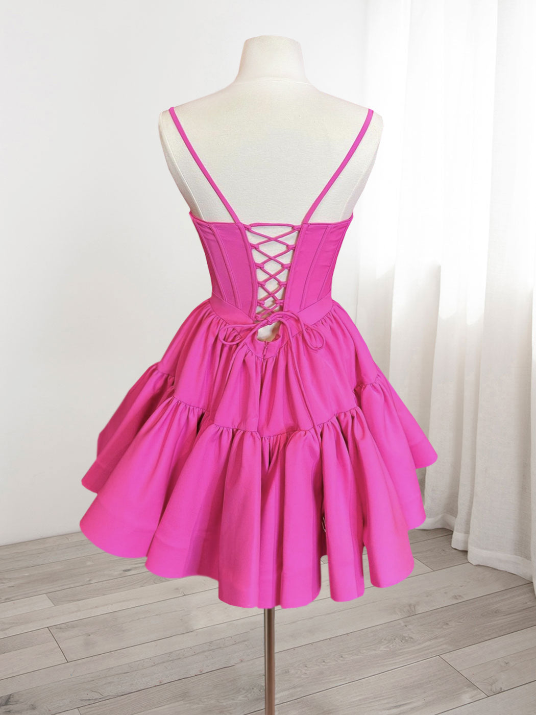 Prom Dresses Shiny, A-Line Pink Satin Short Prom Dress, Backless Cute Pink Homecoming Dress