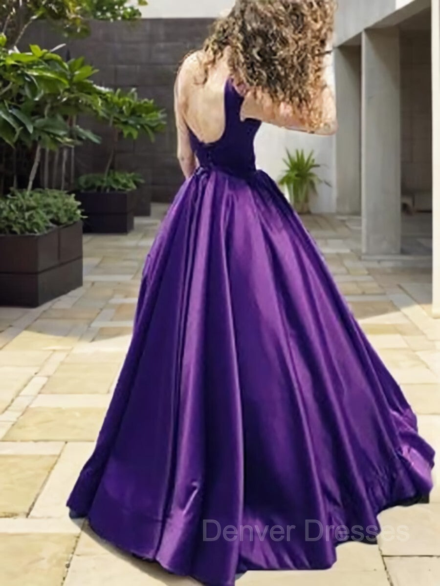 Evening Dress Designs, A-Line/Princess Bateau Floor-Length Satin Prom Dresses With Ruffles