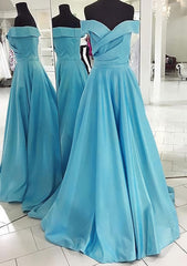 Prom Dresses Prom Dressprom Dress Prom Dresses, A-line/Princess Off-the-Shoulder Sleeveless Sweep Train Satin Prom Dress