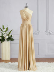 Party Dress Couple, A-Line/Princess One-Shoulder Floor-Length Jersey Bridesmaid Dresses with Leg Slit