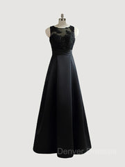 Homecomming Dresses Black, A-Line/Princess Scoop Sweep Train Satin Mother of the Bride Dresses