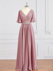 Formal Dresses Long, A-Line/Princess V-neck Chiffon Floor-Length Mother of the Bride Dresses