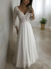 Wedding Dresses Dress, A-Line/Princess V-neck Floor-Length Chiffon Wedding Dresses With Appliques Lace