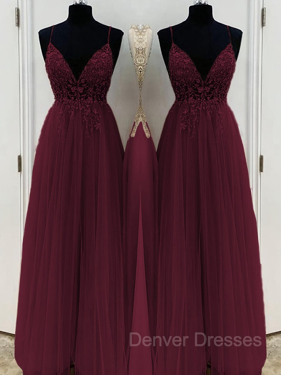 Classy Prom Dress, A-Line/Princess V-neck Floor-Length Tulle Prom Dresses With Beading