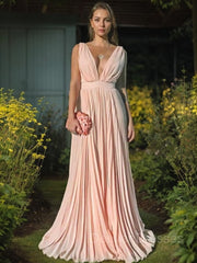 Prom Dresses Long With Sleeves, A-Line/Princess V-neck Floor-Length Chiffon Mother of the Bride Dresses With Ruffles