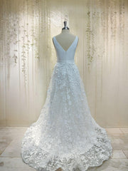 Wedding Dress Customizations, A-Line/Princess V-neck Sweep Train Stretch Crepe Wedding Dresses With Leg Slit